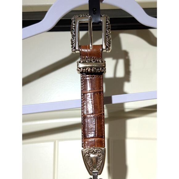 Vtg RARE 1996 Brighton Brown Croc Embossed Silver Chain Link Belt Womens Sz M main image 12